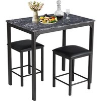 COSTWAY 3 teiliges Esstisch Set, Bartisch Set mit 2 Barhockern, Essgruppe mit gepolsterten Stühlen, Küchentisch Stehtisch mit Metallgestell für von COSTWAY
