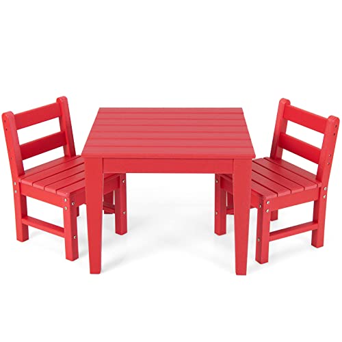 COSTWAY 3-teiliges Tisch- & Stuhlset, Spieltisch-Set für Kleinkinder aus Holz, mit 2 Stühlen mit Rückenlehnen zum Malen & Lesen, Kindermöbelset für Indoor & Outdoor (Rot, Tisch + 2 Stühle) von COSTWAY