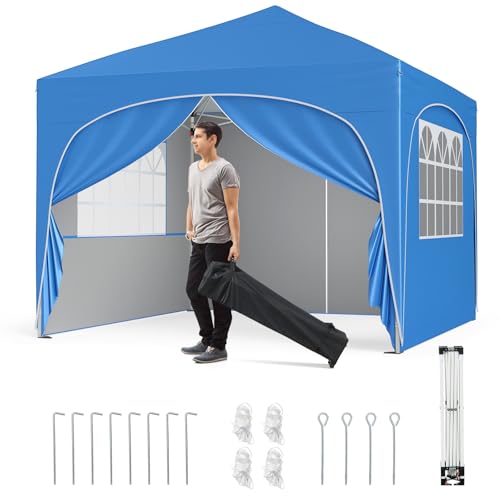 COSTWAY Pavillon 3x3 m, Faltpavillon mit 4 abnehmbaren Seitenwänden & 4 Sandsäcke, Gartenpavillon UV-Schutz 50+ inkl. Rolltasche, 8 Heringe, 4 Anker, 4 Windseile, Gartenzelt für Garten (Blau) von COSTWAY