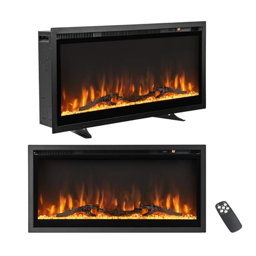 COSTWAY 36" Elektrokamin 750W/1500W, Kaminheizung mit Touchscreen & Fernbedienung & 8H Timer, Wandkamin elektrisch Flammen in 9 Farben mit 5 Helligkeitsstufen, 91,5x45x14cm von COSTWAY