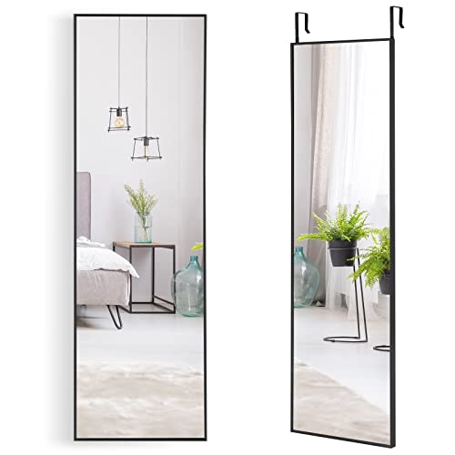 COSTWAY 37 x 120cm Ganzkörperspiegel mit höhenverstellbaren Hängehaken Wandspiegel Türspiegel Hängespiegel Spiegel für Schlafzimmer, Wohnzimmer und Eingangsbereich (Schwarz) von COSTWAY