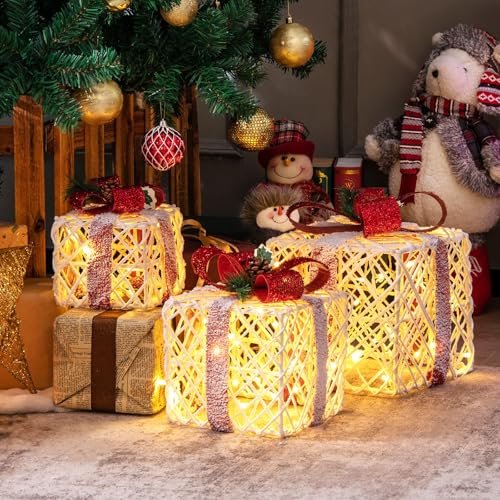 COSTWAY 3er Set LED Geschenkboxen, beleuchtete Weihnachtenboxen mit roten Schleifen, Weihnachtsdeko mit 60 warmweißen LED-Lichtern, Weihnachtsdekoration für Innen- & Außenbereich COSTWAY 3er Set LED Geschenkboxen, beleuchtete Weihnachtenboxen mit roten Schleifen, Weihnachtsdeko mit 60 warmweißen LED-Lichtern, Weihnachtsdekoration für Innen- & Außenbereich von COSTWAY