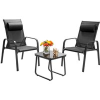 3tlg. Bistroset Balkonset, Couchtisch aus Hartglas & 2 stapelbare Stühle von COSTWAY