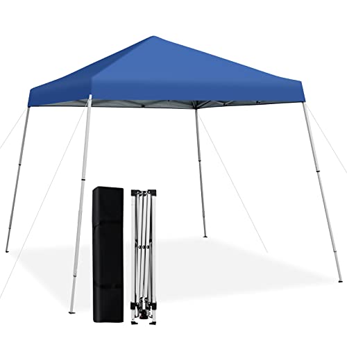 COSTWAY 3x3 m Faltpavillon, Pop-Up-Pavillon, höhenverstellbarer Gartenpavillon, wasserdicht, stabil, Winterfest, UV-Schutz 50+, Partyzelt mit Tragetasche für Garten, Camping, Markt (Blau) von COSTWAY