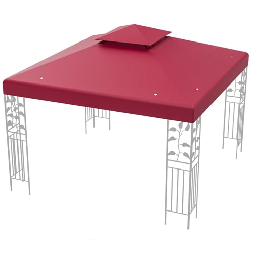 COSTWAY 3x3m Ersatzdach für Pavillon, Pavillondach Ersatzbezug mit Kamindach & Klettverschlüssen (Rot) von COSTWAY