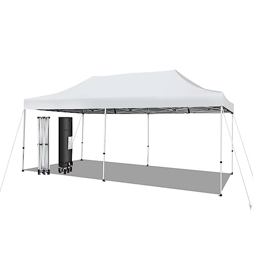 COSTWAY 3x6m Faltpavillon, Pavillon mit Rädern, UV-Schutz 50+, wasserdicht, stabiles Partyzelt, Pop Up Gartenpavillon für Festivals, Party, Garten, Weiß von COSTWAY