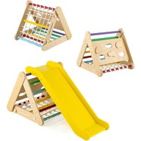COSTWAY 4 in 1 Kletterdreieck mit Rutsche, Klettergerüst aus Holz, Sprossendreieck zum Rutschen und Klettern, für Kinder ab 1 Jahre (Gelb) von COSTWAY
