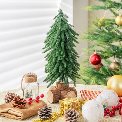 COSTWAY Künstlicher Mini Weihnachtsbaum, 40cm Kleiner Weihnachtsbaum auf Holzfuß, Tisch Weihnachtsbaum mit 200 Zweigspitzen, Tannenbaum Christbaum Kunst Kunsttanne Weihnachten, für Haus Büro, Grün von COSTWAY