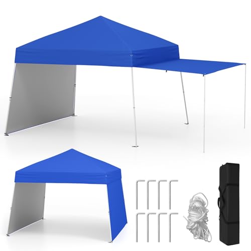 COSTWAY Pavillon 3 x 4 m, Pop up Faltpavillon mit 2 umwandelbaren Markisen-Seitenteilen, Gartenpavillon UV Schutz 50+ Höhenverstellbar, Gartenzelt Partyzelt inkl. 8 Heringen & 4 Windseilen (Blau) von COSTWAY