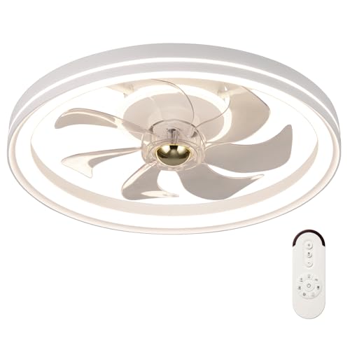 COSTWAY φ48cm Deckenventilator mit Beleuchtung, umkehrbarer Ventilator LED Deckenleuchte 3000-6500K dimmbar mit 6 Windgeschwindigkeiten, 4H Timer, Abdeckung & Fernbedienung von COSTWAY