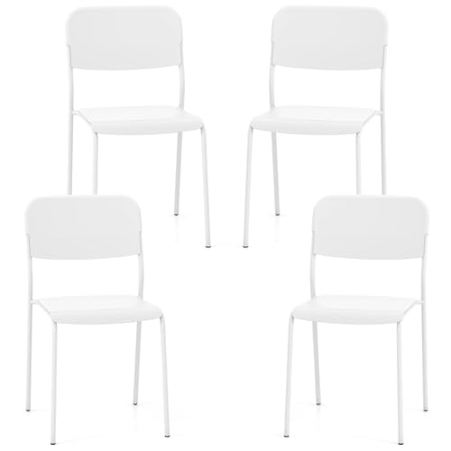 COSTWAY 4er Set Esszimmerstühle, Stapelbare Küchenstühle mit Rückenlehne & Metallbeinen, Sitzfläche aus PP, Stuhl ohne Armlehnen, Stapelstuhl für Esszimmer Wohnzimmer Restaurant (weiß) von COSTWAY