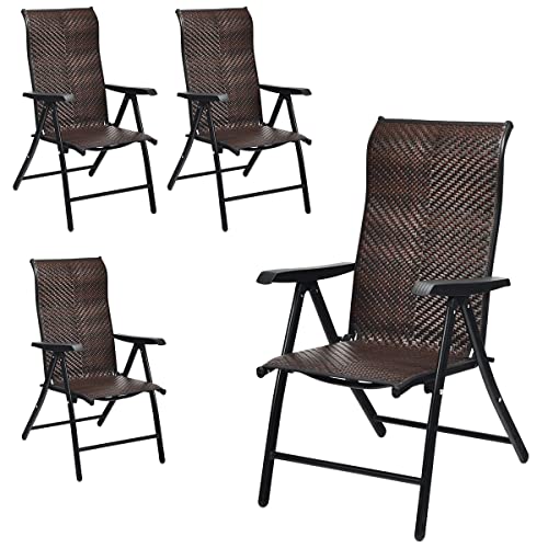 COSTWAY 4er Set Gartenstühle Polyrattan, Klappstühle mit 5-Fach Verstellbarer Rückenlehne, Hochlehner Balkonstühle, wetterfeste klappbare Terrassenstühle für Garten, Balkon, Terrasse von COSTWAY
