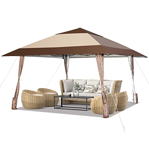 COSTWAY 4x4m Faltpavillon, Pop Up Pavillon mit Rollen, wasserdicht, UV-Schutz 50+, Partyzelt Gartenpavillon für Garten Party Hochzeit und Festival, inkl. Tragetasche von COSTWAY