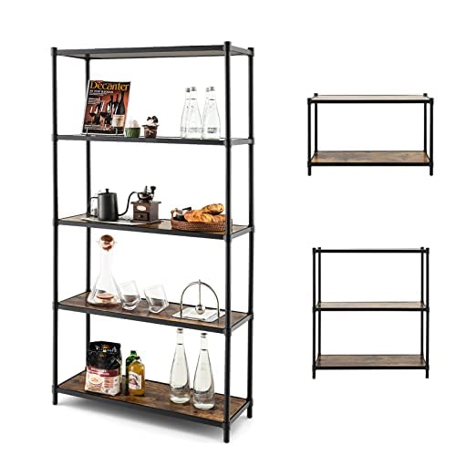 COSTWAY 5 Ebenen Bücherregal mit Flexibler Montage, Lagerregal industriell 80 x 29 x 154 cm, Standregal für Schlafzimmer, Wohnzimmer und Küche von COSTWAY