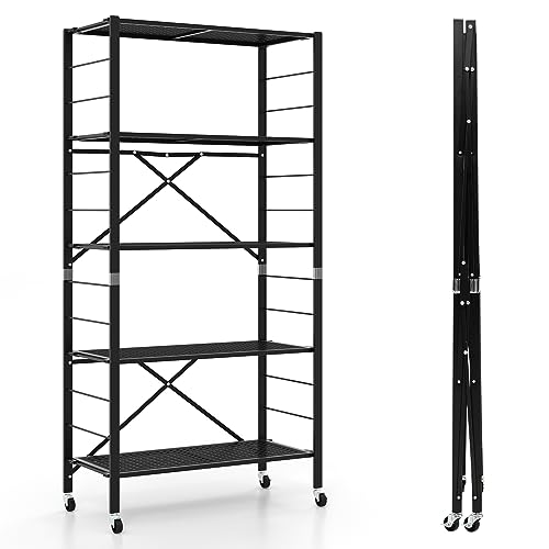 COSTWAY 5 Stufiges Schwerlastregal, Lagerregal klappbar mit Rädern, 3 in 1 Küchenregal DIY mit höhenverstellbaren Ablagen, freistehender Aufbewahrungssregal aus Metall für Garage, Küche, Balkon COSTWAY 5 Stufiges Schwerlastregal, Lagerregal klappbar mit Rädern, 3 in 1 Küchenregal DIY mit höhenverstellbaren Ablagen, freistehender Aufbewahrungssregal aus Metall für Garage, Küche, Balkon von COSTWAY