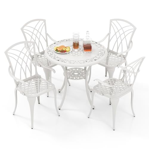 COSTWAY 5-TLG. Gartenmöbel Set aus Aluminiumguss, wetterfeste Terrassenmöbel inkl. 4 Stühle, 1 Tisch mit Schirmloch, Gartengarnitur für 4 Personen, Sitzgruppe, Sitzgarnitur für Garten, Terrasse, Weiß COSTWAY 5-TLG. Gartenmöbel Set aus Aluminiumguss, wetterfeste Terrassenmöbel inkl. 4 Stühle, 1 Tisch mit Schirmloch, Gartengarnitur für 4 Personen, Sitzgruppe, Sitzgarnitur für Garten, Terrasse, Weiß von COSTWAY