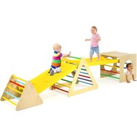 Costway - 5 in 1 Kinder Kletterdreieck mit 2 Rutschen, Montessori Indoor Klettergerüst Set aus Holz, Kletterspielzeug mit Kletterrampen & von COSTWAY