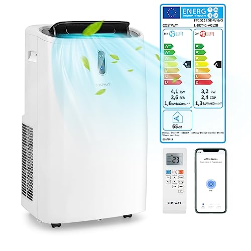 COSTWAY Klimaanlage mobil 14000BTU, Klimagerät mit Abluftschlauch, 5 in 1 Kühlen & Heizen & Entfeuchten & Belüften & Schlafmodus für Räume bis zu 135 m³, Fernbedienung/App, 24H Timer, 4100W, ≤57dB von COSTWAY