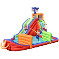 6 in 1 Hüpfburg mit Rutsche, Aufblasbare Wasserrutsche Spielpool Springburg, Hüpfschloss Outdoor Bouncer Planschbecken für Kinder, 460 x 310 x 290 cm von COSTWAY