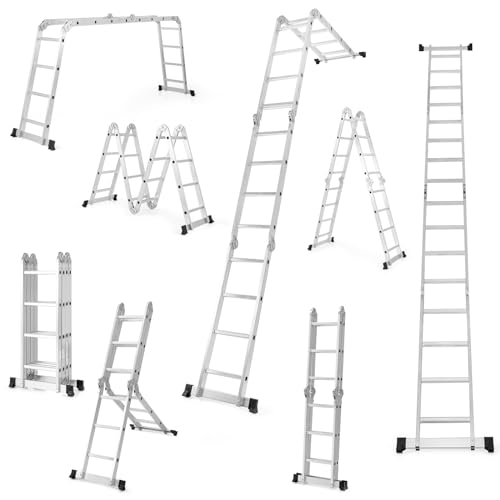 COSTWAY 7 in 1 Alu Leiter 4,6 m, Mehrzweckleiter Aluminium mit Tragkraft 150 kg, Klappleiter Treppenleiter 4x3 Stufen, Multifunktionsleiter Klappbar für Zuhause & im Freien von COSTWAY