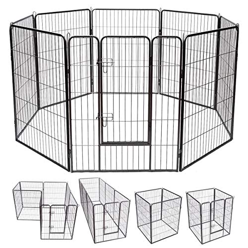 COSTWAY 8-teiliger 100x80cm Welpenlaufstall Welpenzaun Welpenkäfig Tier Laufgitter Hundegehege Absperrgitter mit abschließbarer Tür, für Hund, Katze und Kaninchen, schwarz von COSTWAY