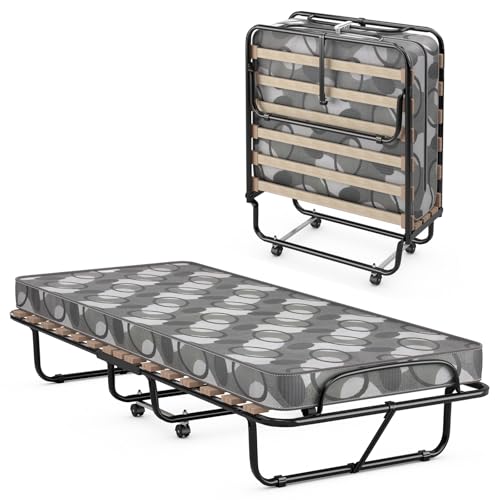 COSTWAY 80x190cm Gästebett mit Matratze aus Rückstellschaum, Klappbares Einzelbett, Stabiler Metallbett bis 130kg belastbar, Klappbett auf Rädern, Faltbett Gästezimmer, Tragbares Bett, Grau COSTWAY 80x190cm Gästebett mit Matratze aus Rückstellschaum, Klappbares Einzelbett, Stabiler Metallbett bis 130kg belastbar, Klappbett auf Rädern, Faltbett Gästezimmer, Tragbares Bett, Grau von COSTWAY