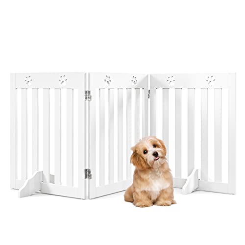 COSTWAY Absperrgitter Hunde, Schutzgitter Holz klappbar, Treppengitter 60cm Hoch, Hundeabsperrgitter flexibel Türschutzgitter (3 Paneelen, Weiß) von COSTWAY
