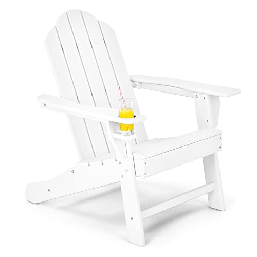 COSTWAY Adirondack Stuhl mit Getränkehalter, wetterfester Gartenstuhl, Gartensessel aus Kunststoff, Adirondack Chair für Garten, Terrasse von COSTWAY
