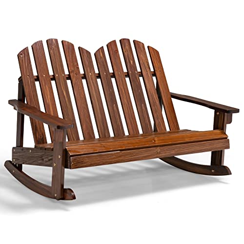 COSTWAY Adirondack-Schaukelstuhl für Kinder, 2-Sitzer Gartensessel aus Holz, Schaukelsessel Kindermöbel für Balkon, Garten, Hof (Braun) von COSTWAY