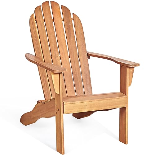 COSTWAY Adirondack Stuhl, Gartenstuhl aus Akazienholz, Gartensessel, Adirondack Chair für Garten, Terrasse, 160 kg Tragfähigkeit (Natur) von COSTWAY