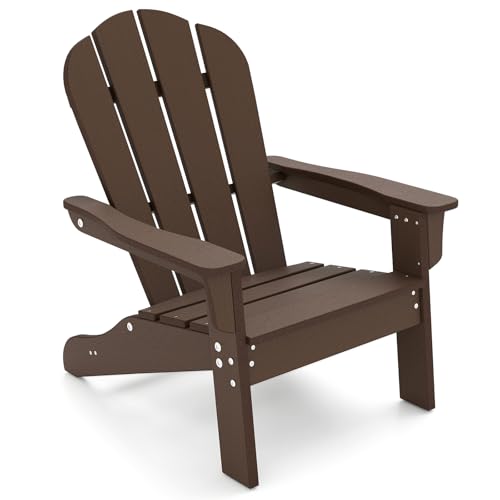 COSTWAY Adirondack Stuhl Kinder, Adirondack Chair wetterfest aus HDPE, Gartenstuhl mit ergonomischer Rückenlehne & Armlehnen, Outdoor-Stuhl für Jungen & Mädchen von 3–8 Jahren (Braun) von COSTWAY