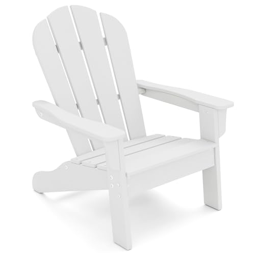 COSTWAY Adirondack Stuhl Kinder, Adirondack Chair wetterfest aus HDPE, Gartenstuhl mit ergonomischer Rückenlehne & Armlehnen, Outdoor-Stuhl für Jungen & Mädchen von 3–8 Jahren (Weiß) von COSTWAY