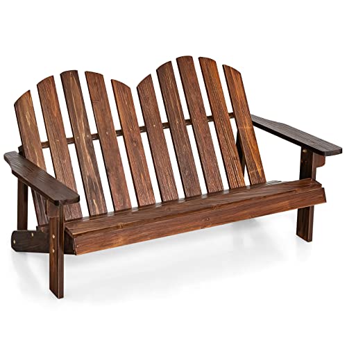 COSTWAY Adirondack-Stuhl für Kinder, 2-Sitzer Adirondack Chair aus Holz mit hoher Rückenlehne, wetterfester Gartenstuhl für Balkon, Garten und Hof (Braun) von COSTWAY