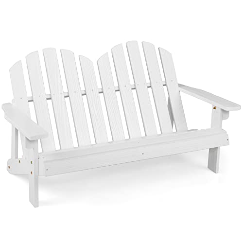 COSTWAY Adirondack-Stuhl für Kinder, 2-Sitzer Adirondack Chair aus Holz mit hoher Rückenlehne, wetterfester Gartenstuhl für Balkon, Garten und Hof (Weiß) von COSTWAY