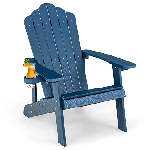 COSTWAY Adirondack Stuhl mit Getränkehalter, wetterfester Gartenstuhl, Gartensessel aus Kunststoff, Outdoor-Stuhl für Garten, Terrasse, 170 kg Tragfähigkeit (Navy) von COSTWAY