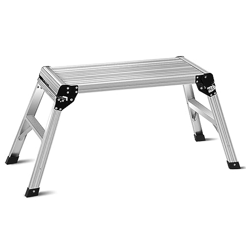 COSTWAY Alu Arbeitsplattform, Klapptrittleiter Klapptritt mit Aluminiumplattform, Klappbare Werkbank, bis zu 150 kg belastbar, für Garagen, LKWs, Innen- und Außenbereich von COSTWAY