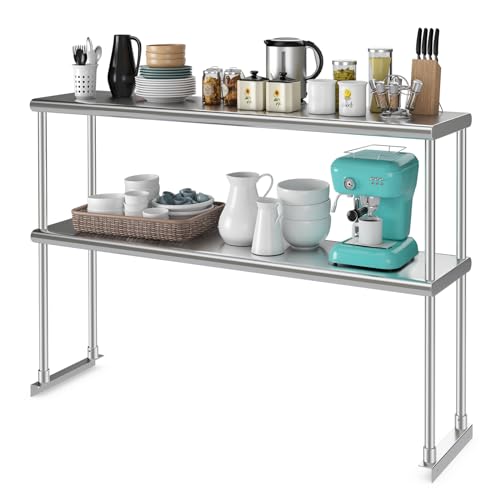 COSTWAY Arbeitstisch Edelstahl, Küchentisch verstellbar, Überregal Edelstahlregal bis 335 kg, Edelstahltisch Zubereitungstisch Mehrzweckregal, für Küche Restaurant, Silber (122 x 30 x 85 cm) von COSTWAY