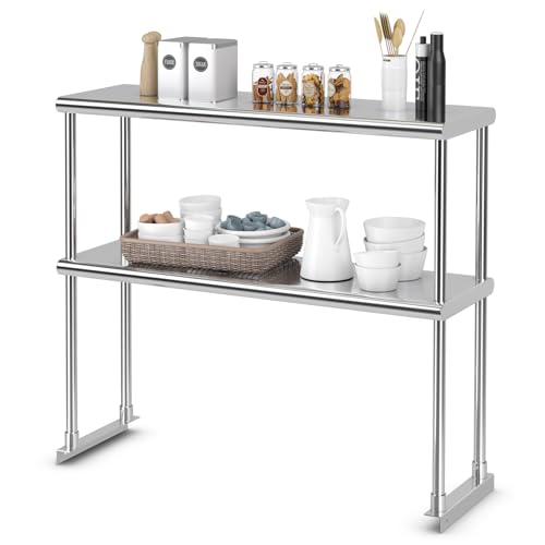 COSTWAY Arbeitstisch Edelstahl, Küchentisch verstellbar, Überregal Edelstahlregal bis 335 kg, Edelstahltisch Zubereitungstisch Mehrzweckregal, für Küche Restaurant, Silber (92 x 30 x 85 cm) von COSTWAY