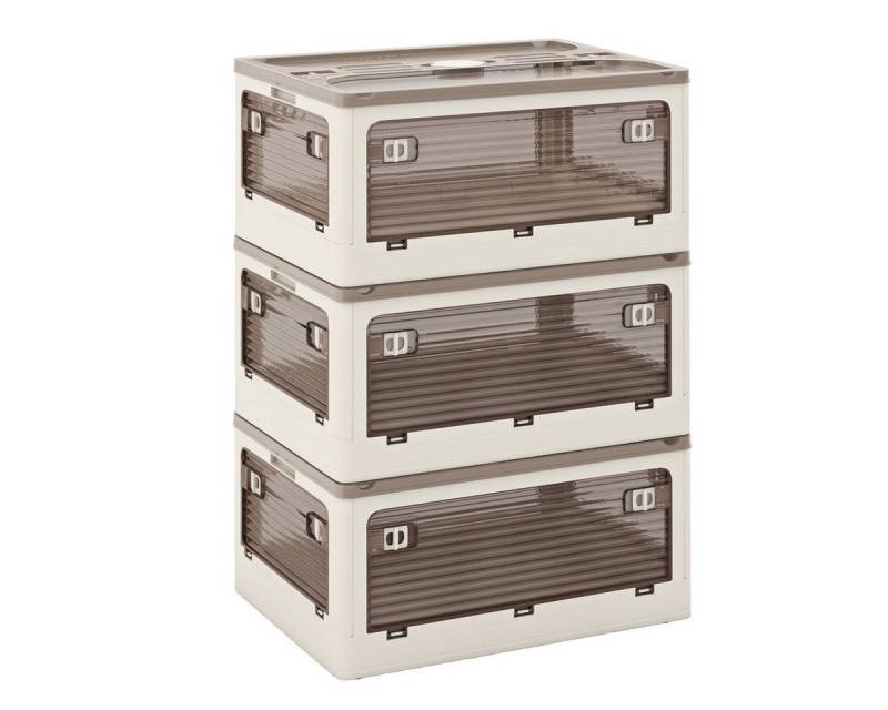 COSTWAY Aufbewahrungsbox, mit Deckel, 3er Set Stapelboxen auf Rollen klappbar von COSTWAY