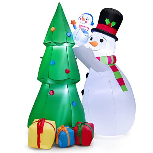 COSTWAY Aufblasbarer Weihnachtsbaum LED, 180cm Weihnachtsdekoration mit großem & kleinem Schneemann & Geschenkboxen, Winterdekoration Weihnachtsbeleuchtung für Hof Rasen Garten Party, Selbstaufblasend von COSTWAY