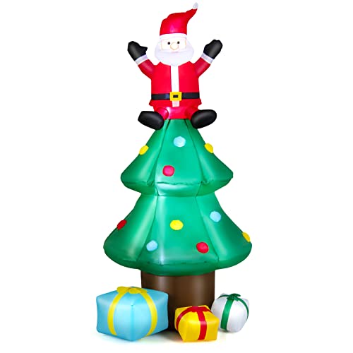 COSTWAY Aufblasbarer Weihnachtsbaum mit Weihnachtsmann LED, 210cm Weihnachtsdekoration mit Geschenkboxen, Winterdekoration Polyester, Weihnachtsbeleuchtung für Hof Rasen Garten Party, Selbstaufblasend von COSTWAY