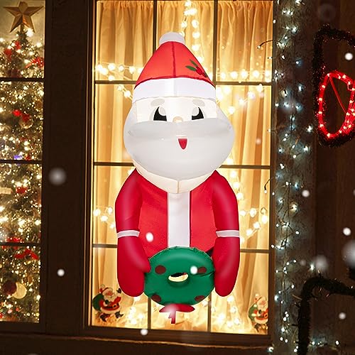 COSTWAY Aufblasbarer Weihnachtsmann aus dem Fenster, 100CM LED Deko Weihnachten aufblasbar, Weihnachtsdekoration draußen, Weihnachten Deko für Hof, Garten und Rasen von COSTWAY