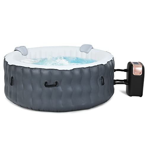 COSTWAY Aufblasbarer Whirlpool Ø180cm | 4 Personen | 108 Massagedüsen | Heizung | 800 Liter | 2240W | Inkl. Kopfstütze, Getränkehalter & Abdeckung | In- & Outdoor (Aktualisierte Version, Grau) von COSTWAY