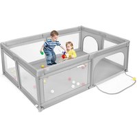 COSTWAY Baby Laufstall mit 50 Baellen & 2 Türen, Laufgitter mit atmungsaktivem Netz und Reissverschluss, Krabbelgitter, Laufgitterzelt für Saeuglinge von COSTWAY