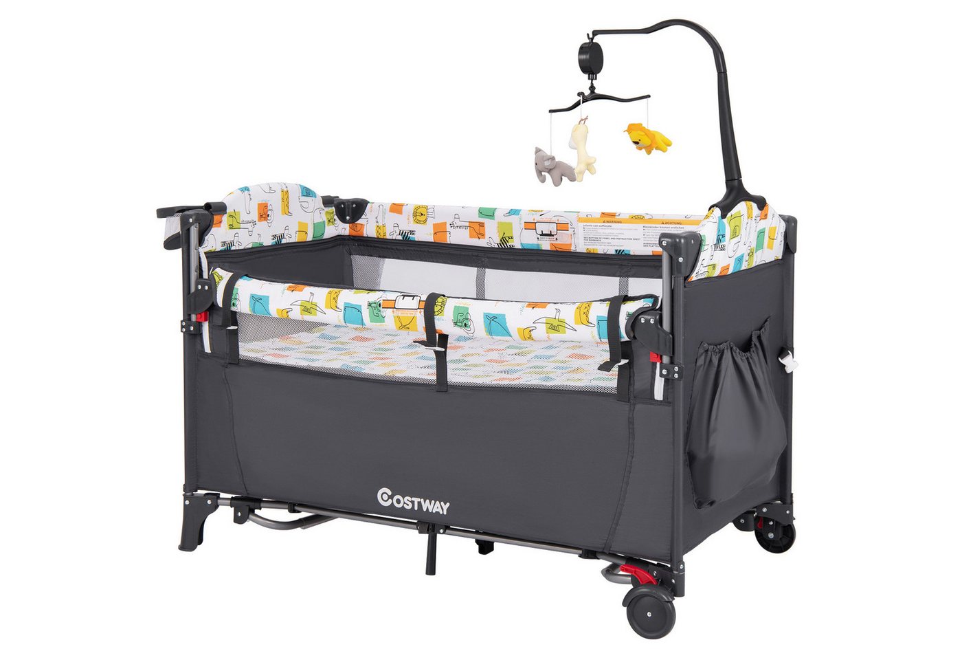 COSTWAY Baby-Reisebett 5 in1 Beistellbett, mit Matratze, höhenverstellbar von COSTWAY