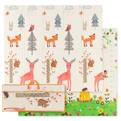 COSTWAY Baby Spielmatte faltbar, Babymatte doppelseitig, Krabbelmatte aus XPE Material, Krabbeldecke, Spielteppich für Babys, Säuglinge und Kleinkinder, 200 x 180 cm (Giraffe-Hirsch) von COSTWAY