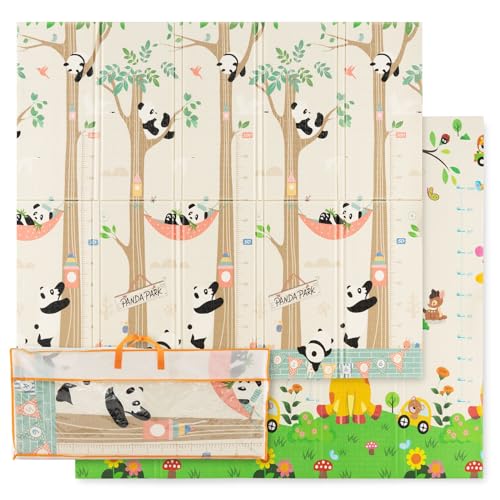 COSTWAY Baby Spielmatte faltbar, Babymatte doppelseitig, Krabbelmatte aus XPE Material, Krabbeldecke, Spielteppich für Babys, Säuglinge und Kleinkinder, 200 x 180 cm (Giraffe-Panda) von COSTWAY