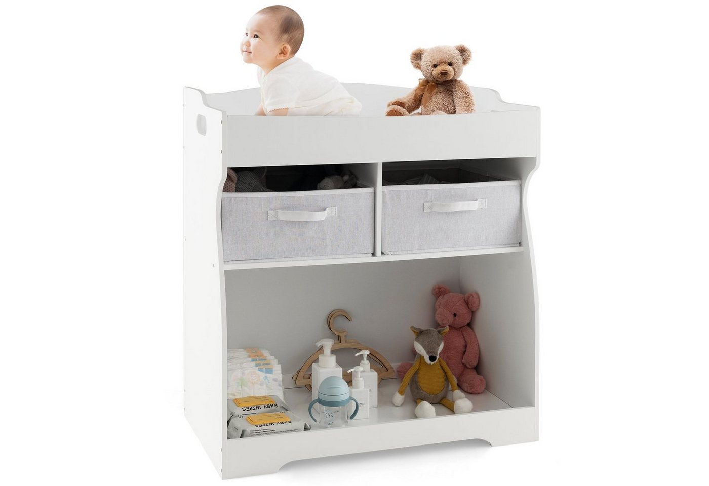 COSTWAY Babybadewanne 2 in 1 Wickeltisch, mit Wickelauflage & 2 Schubladen von COSTWAY