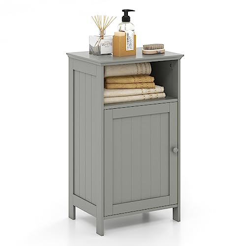 COSTWAY Badezimmerschrank, Badschrank mit Tür und verstellbarem Regal, Badezimmer Schrank freistehend, Aufbewahrungsschrank Holz für Badezimmer, Wohnzimmer, 40 x 30 x 70 cm (grau) von COSTWAY