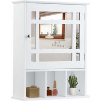 COSTWAY Badezimmerschrank mit verstellbarem Einlegeboden und 3 offenen Fächern, Hängeschrank, Spiegelschrank, Wandschrank, Badschrank, Weiß von COSTWAY